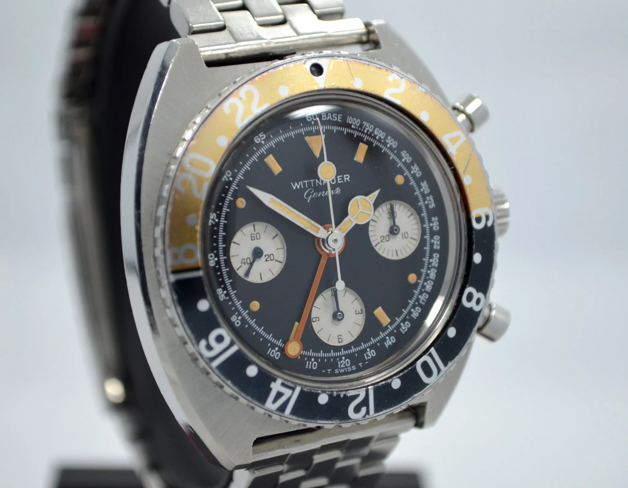 Vintage Wittnauer Steel GMT Chronograph Valjoux 724 Wristwatch