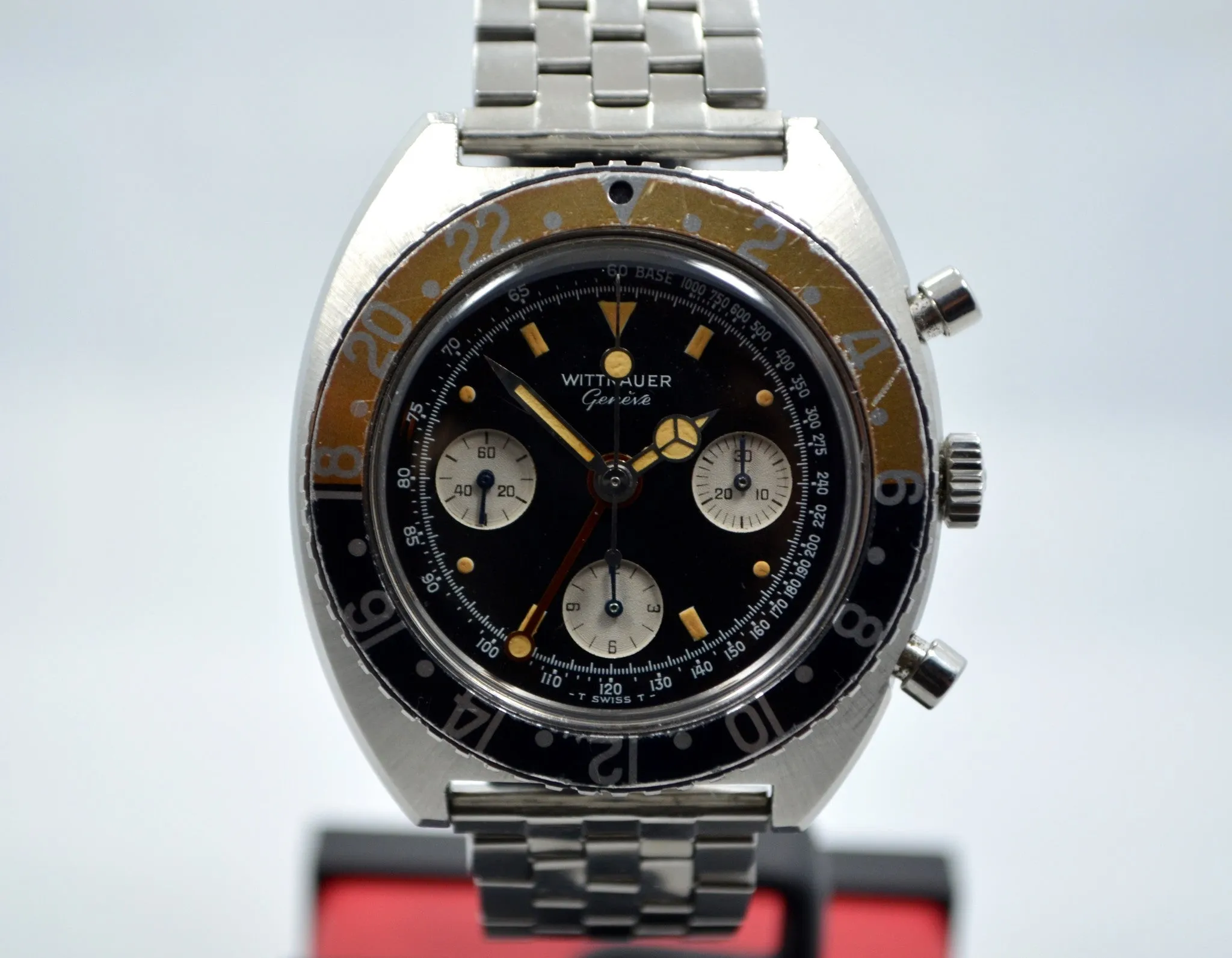 Vintage Wittnauer Steel GMT Chronograph Valjoux 724 Wristwatch