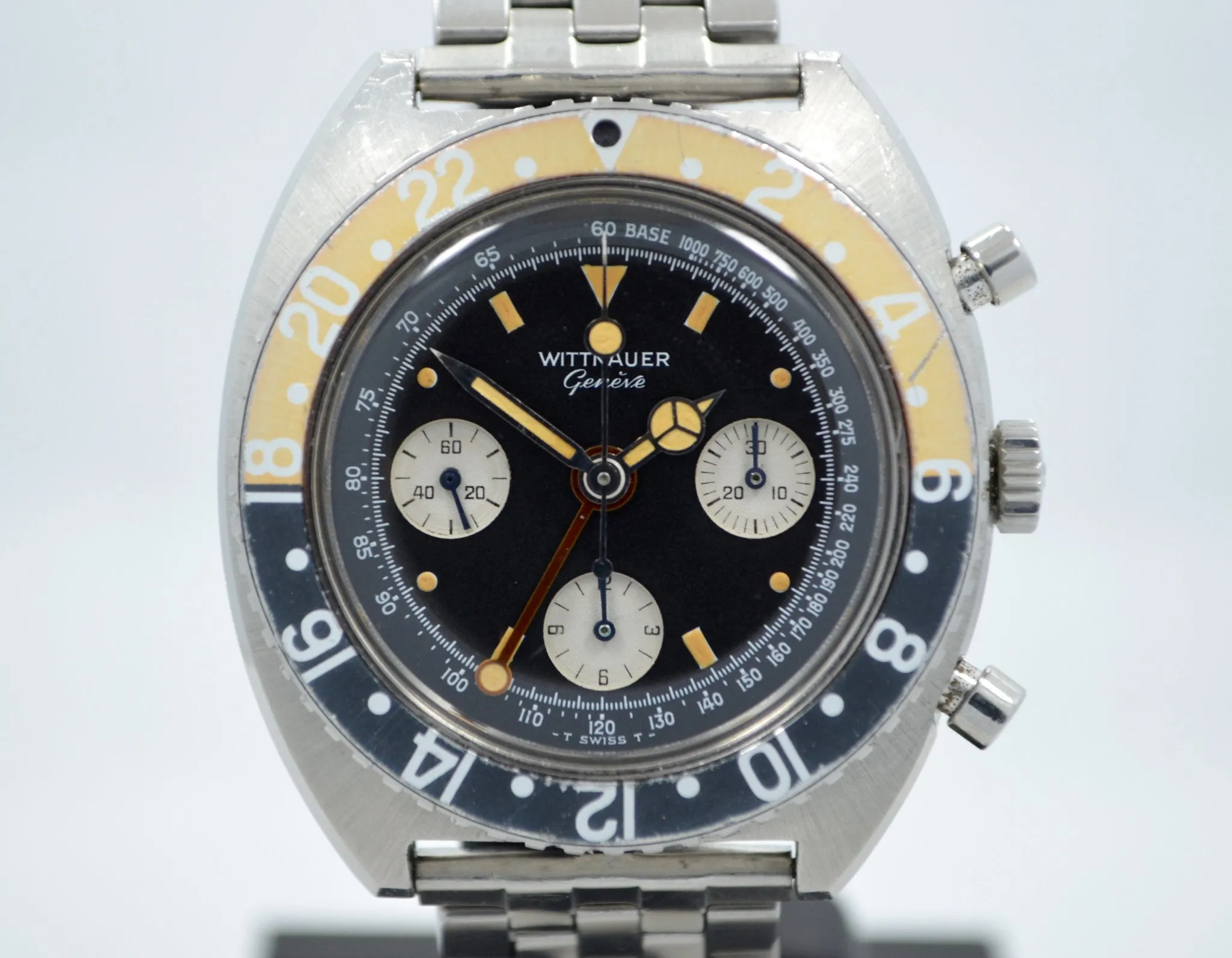 Vintage Wittnauer Steel GMT Chronograph Valjoux 724 Wristwatch