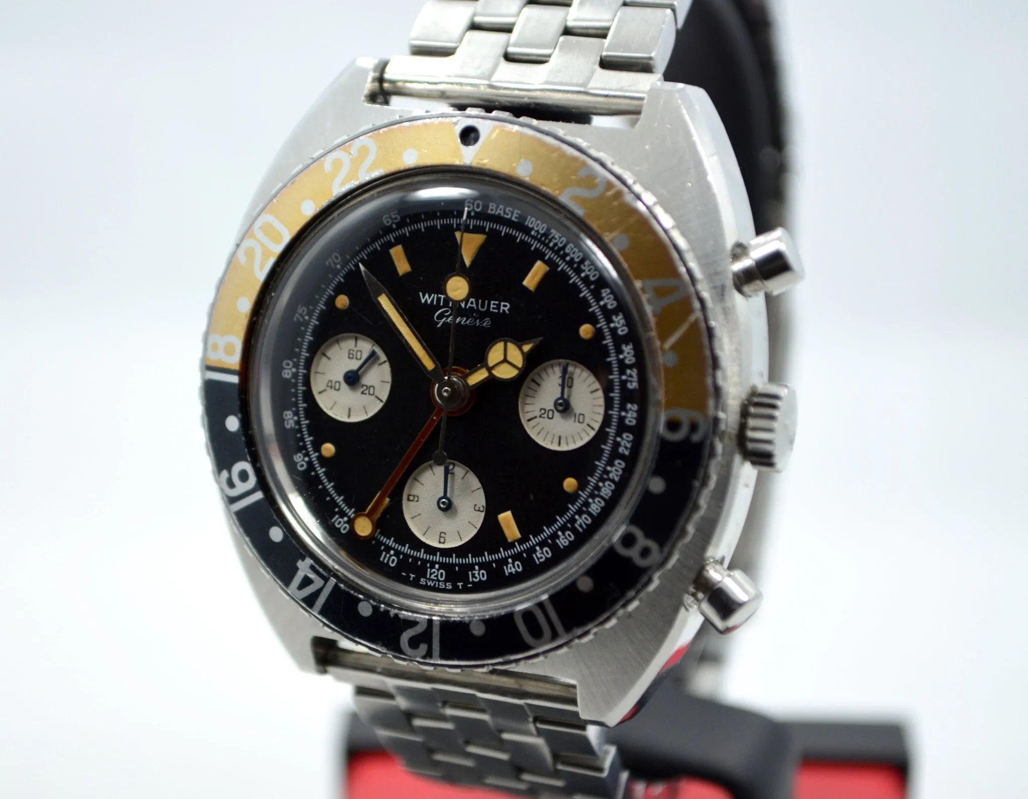 Vintage Wittnauer Steel GMT Chronograph Valjoux 724 Wristwatch