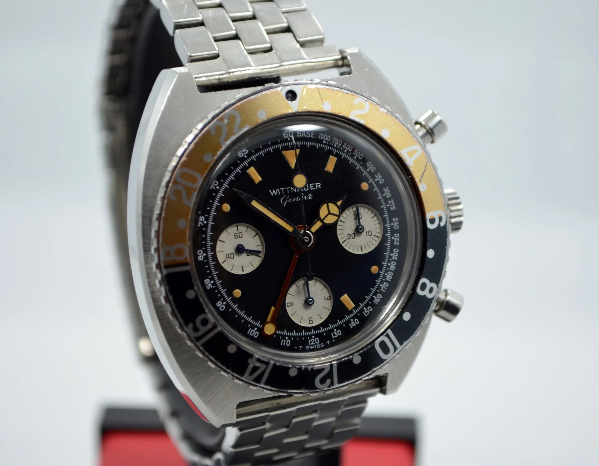 Vintage Wittnauer Steel GMT Chronograph Valjoux 724 Wristwatch