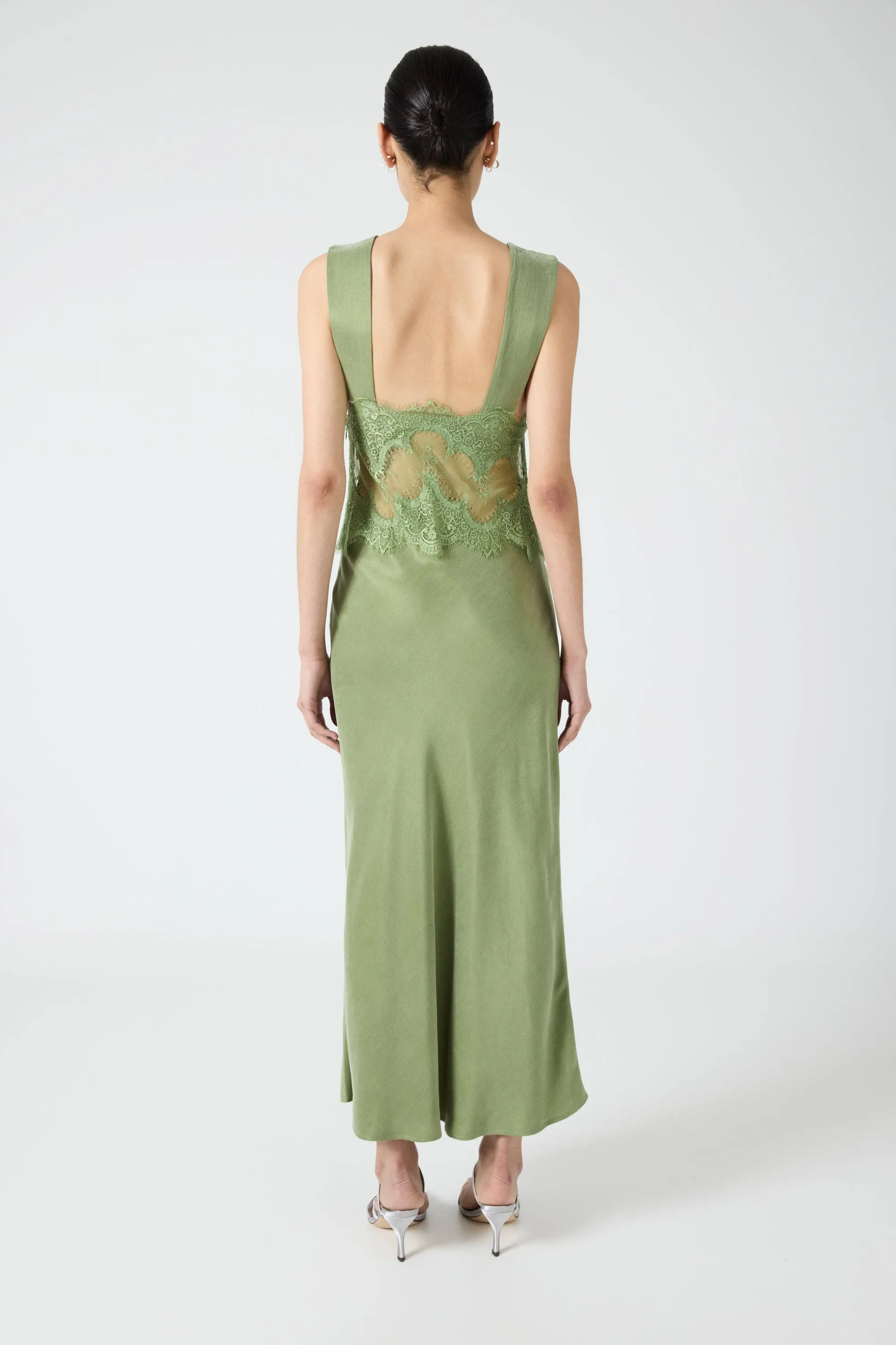 VISIONS LACE DEEP V MAXI DRESS | SAGE