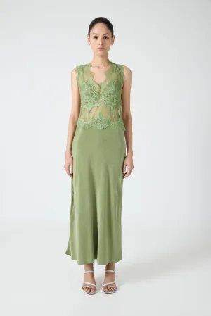 VISIONS LACE DEEP V MAXI DRESS | SAGE