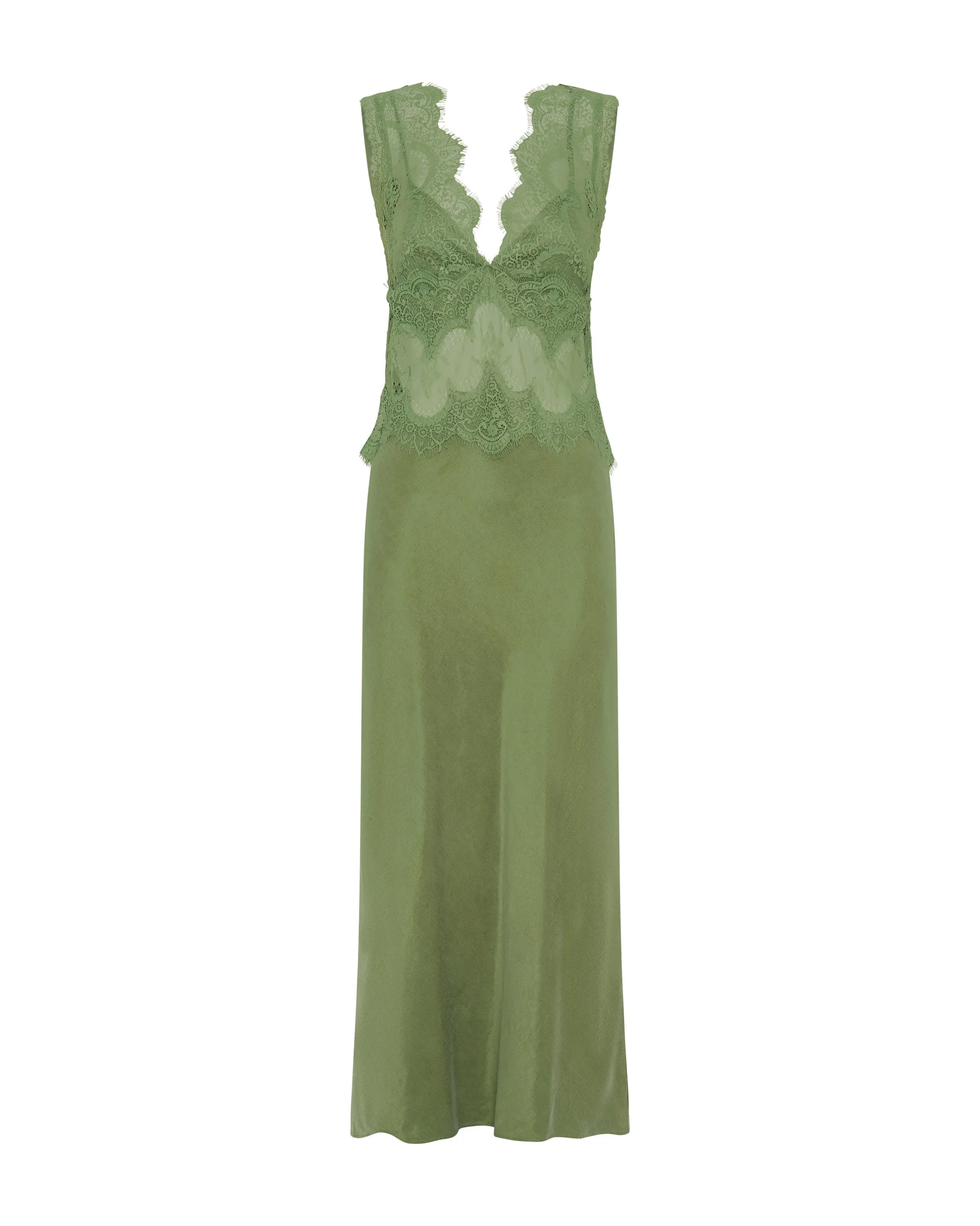 VISIONS LACE DEEP V MAXI DRESS | SAGE