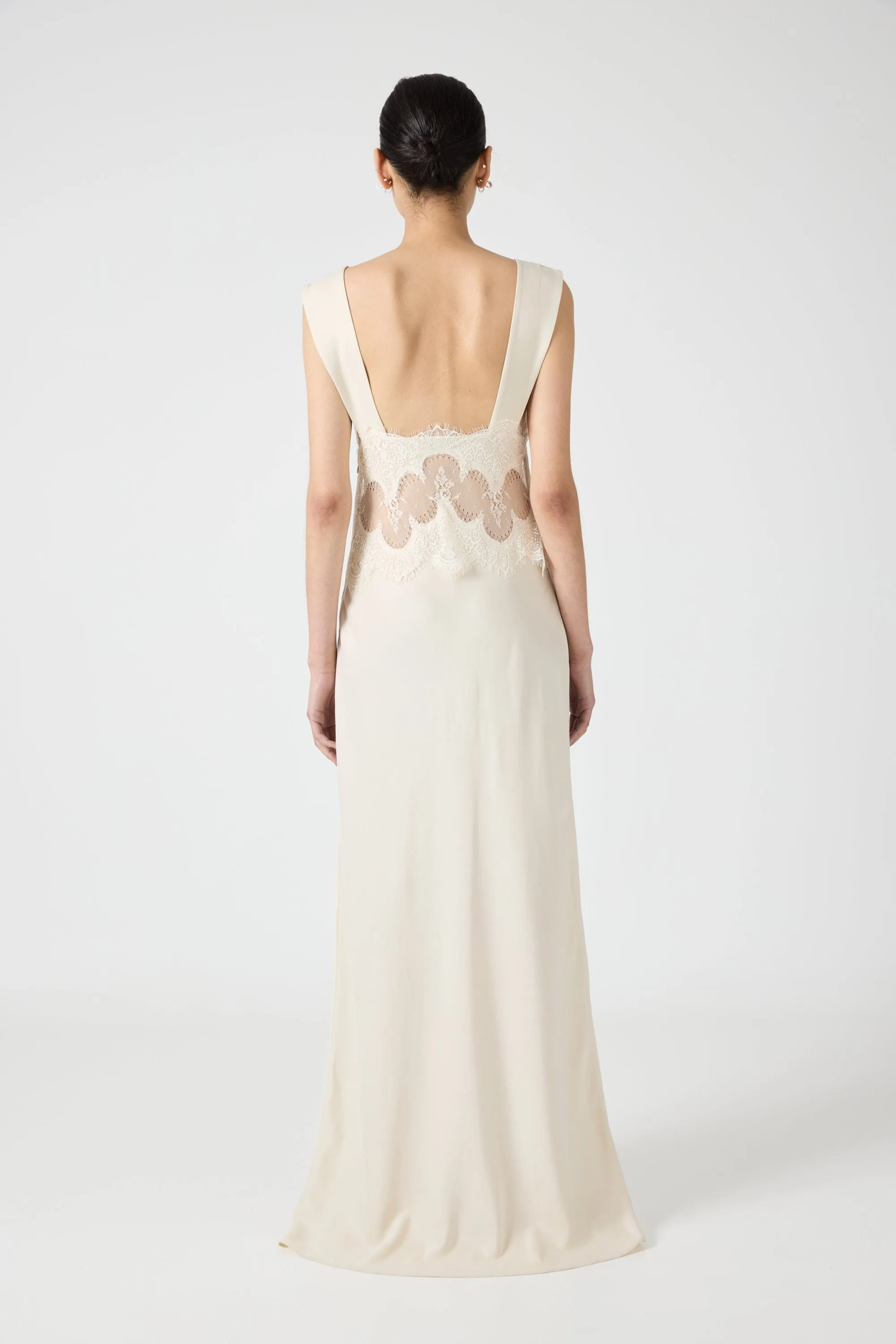 VISIONS LACE FLOOR LENGTH DRESS | BUTTERCREAM