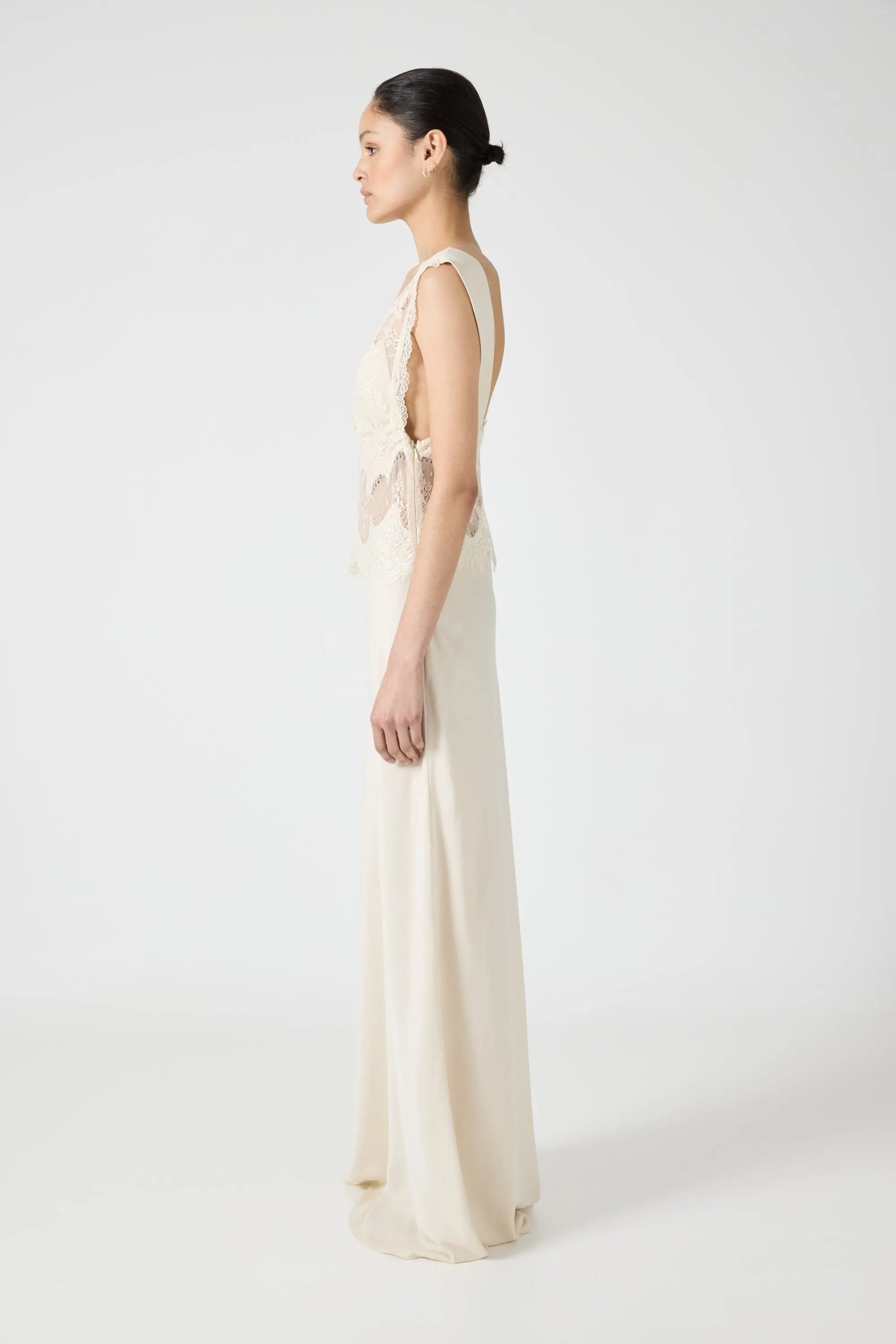 VISIONS LACE FLOOR LENGTH DRESS | BUTTERCREAM