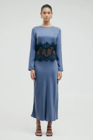 VISIONS LACE TRIM LS MAXI DRESS | SAPPHIRE