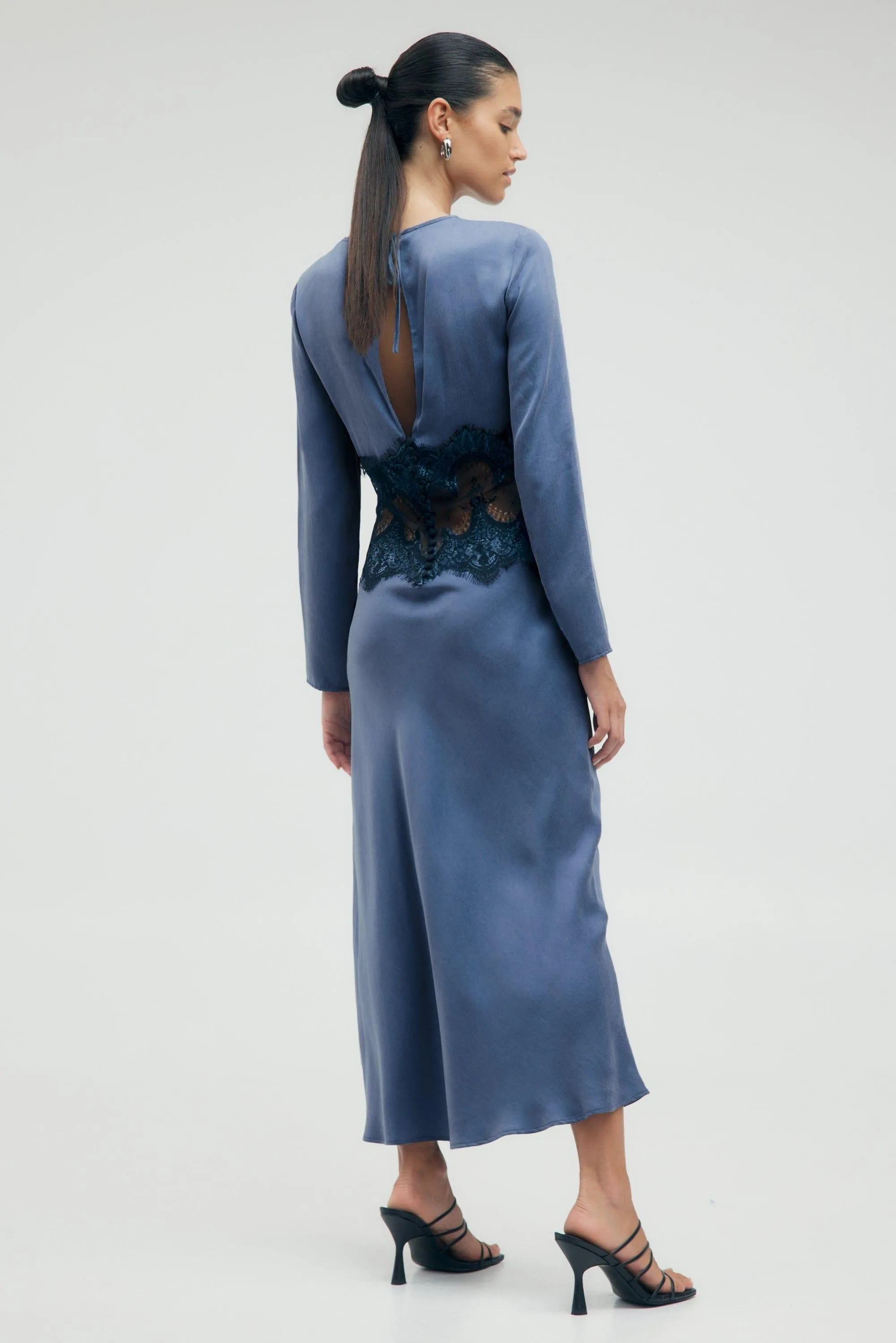 VISIONS LACE TRIM LS MAXI DRESS | SAPPHIRE