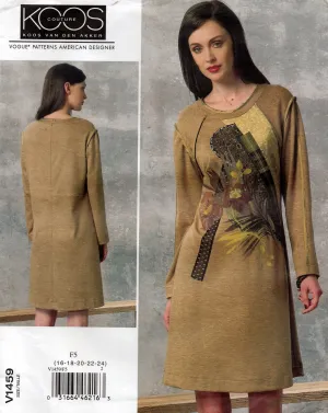 Vogue American Designer V1459 KOOS Van Den Akker Womens Stretch Applique Front Dress Out Of Print Sewing Pattern Size 16 - 24 UNCUT Factory Folded