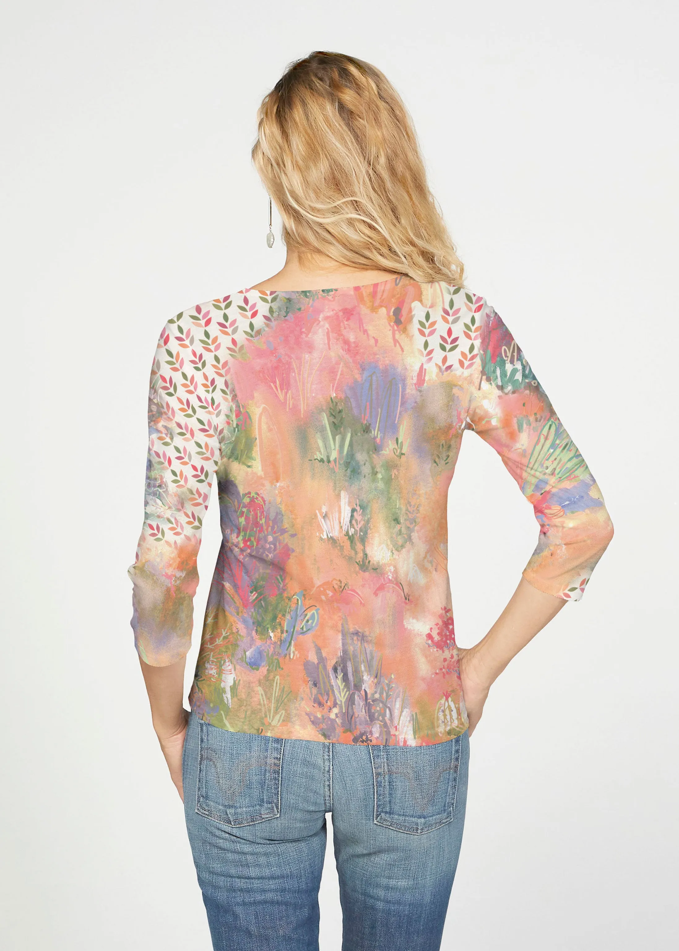 Warm Desert Vibes (17248) ~ French Terry Tie 3/4 Sleeve Top
