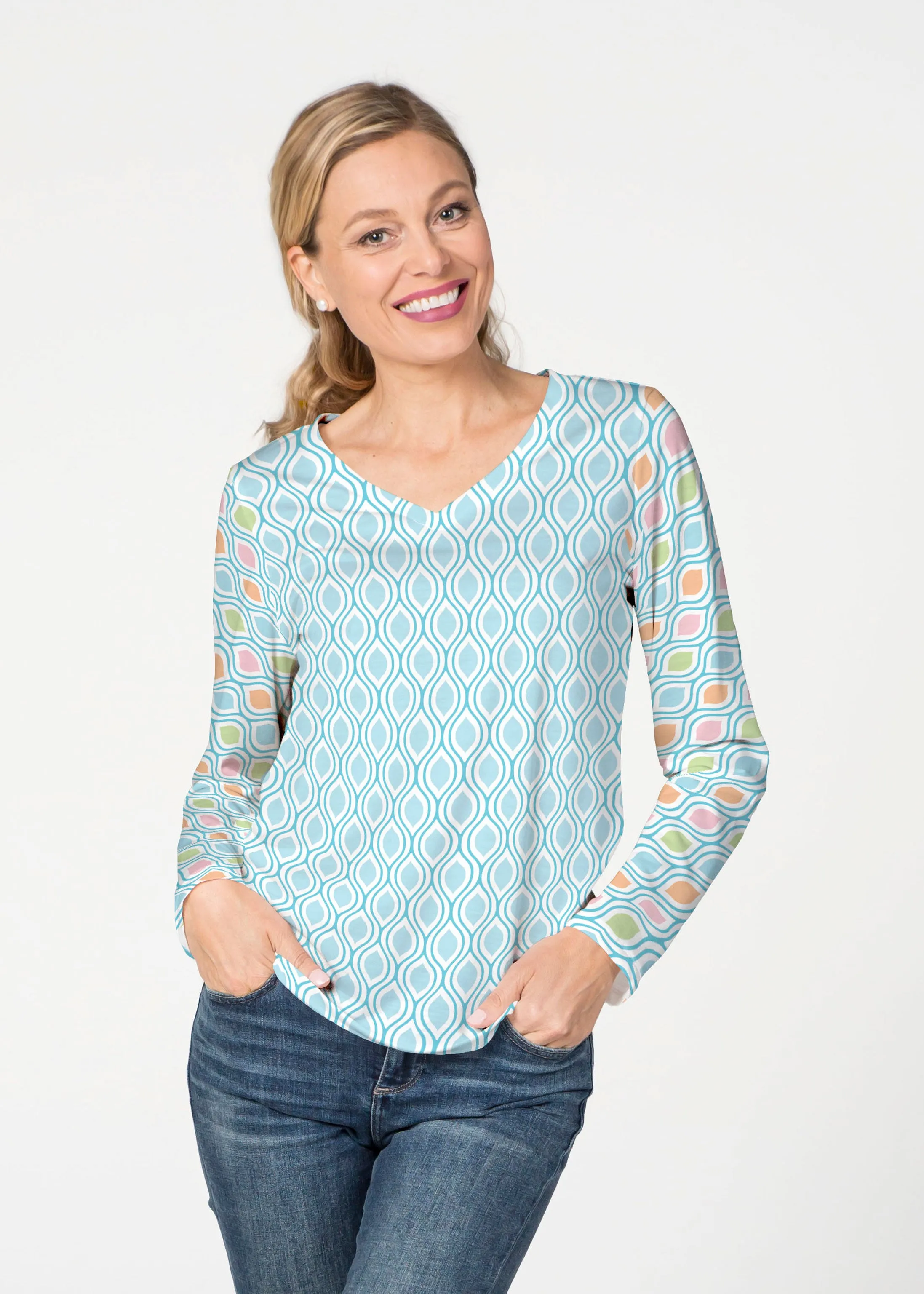 Waves of Sherbet (25072) ~ French Terry V-neck Top