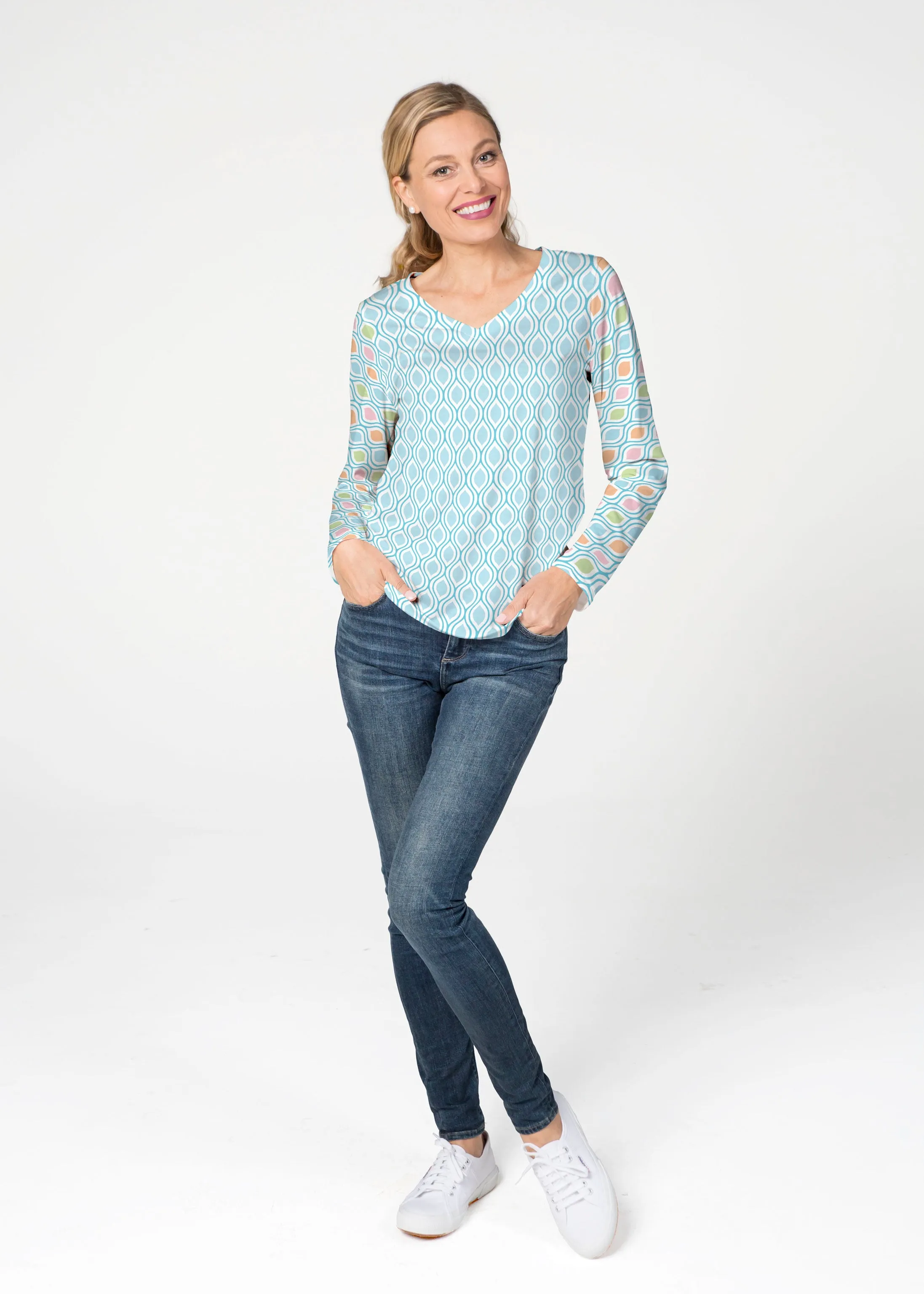 Waves of Sherbet (25072) ~ French Terry V-neck Top