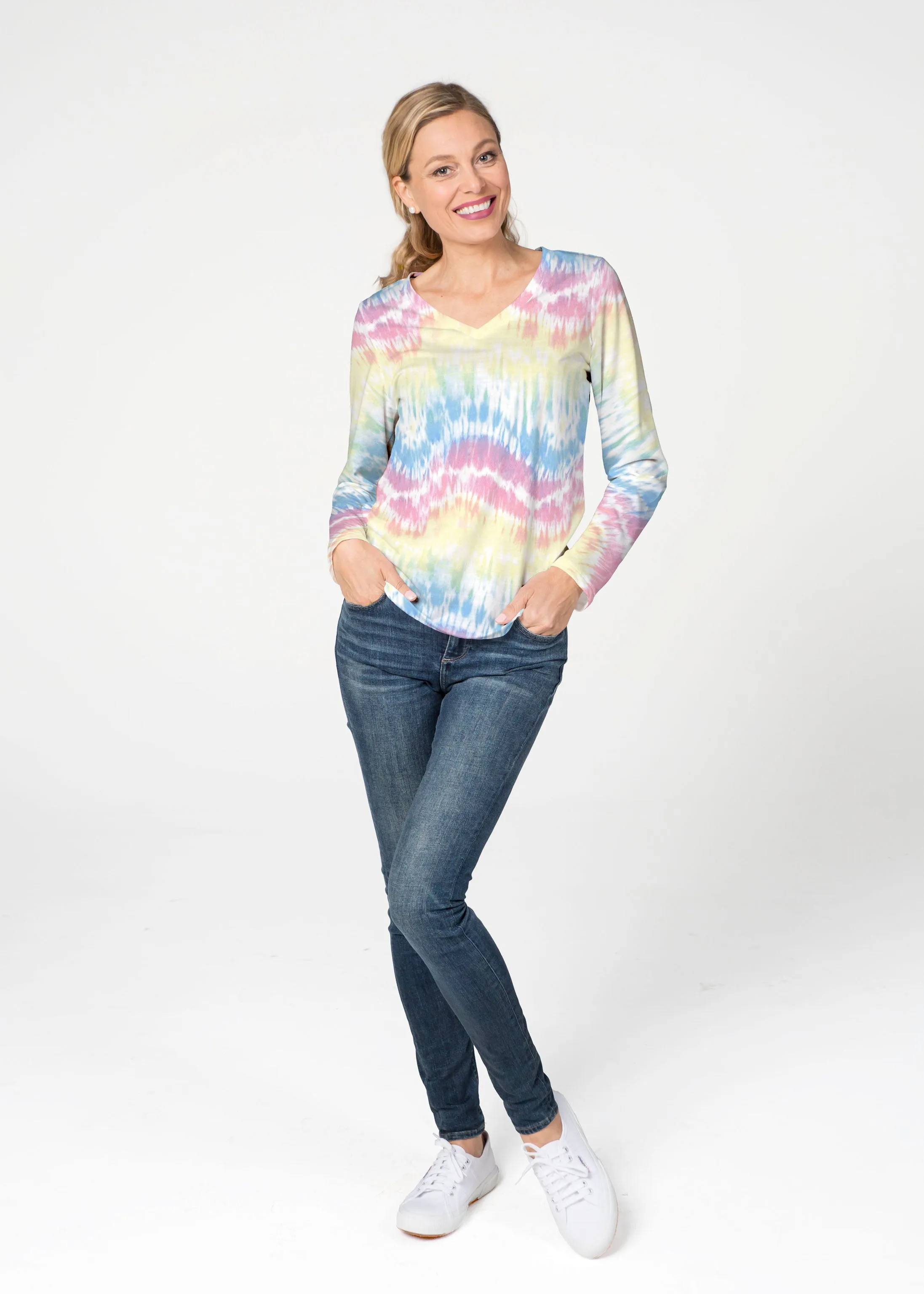 Waves Tie Dye (7896) ~ French Terry V-neck Top