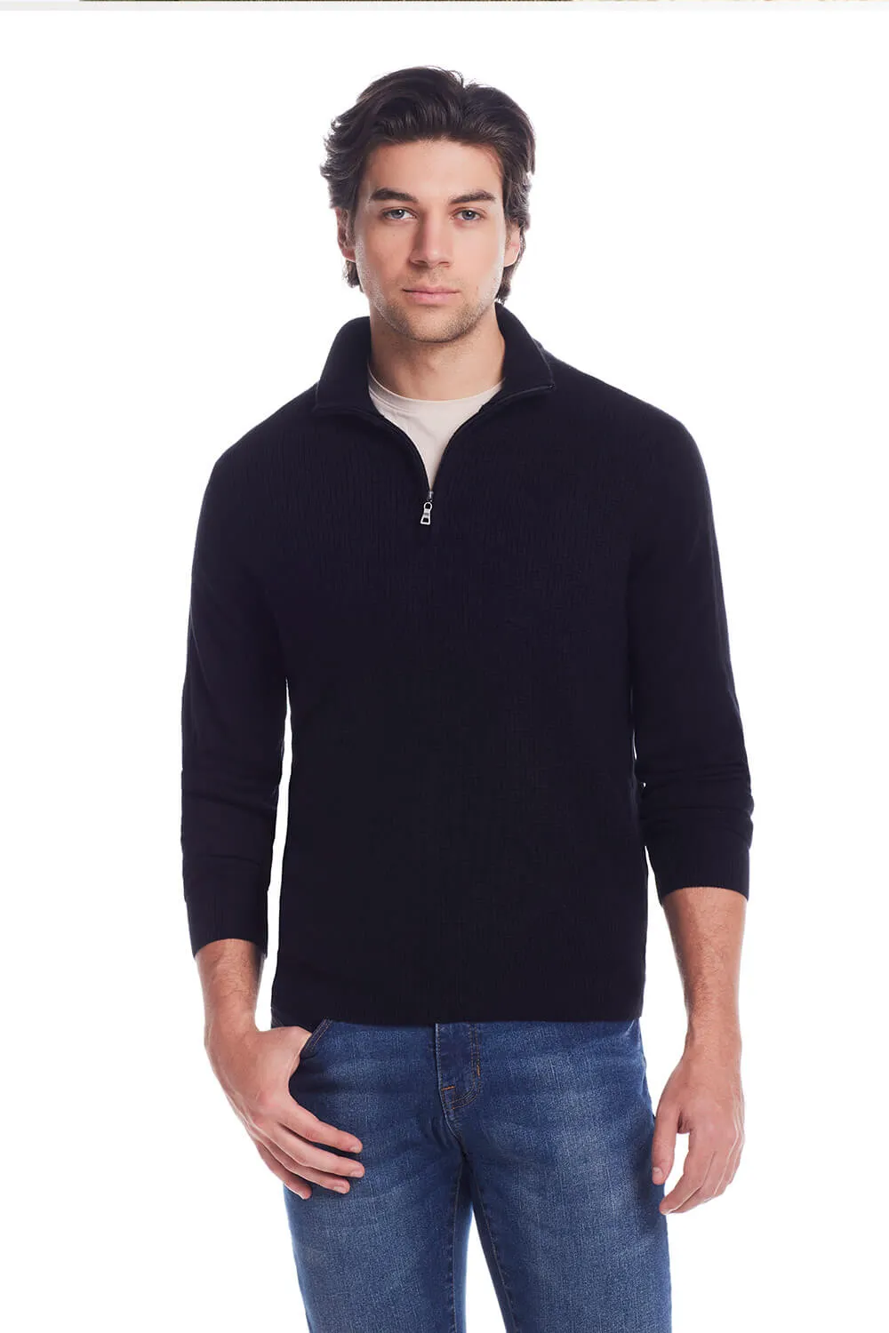 Weatherproof Vintage Soft Touch Quarter Zip Sweater for Men in Black | F2440183GK-BLACK