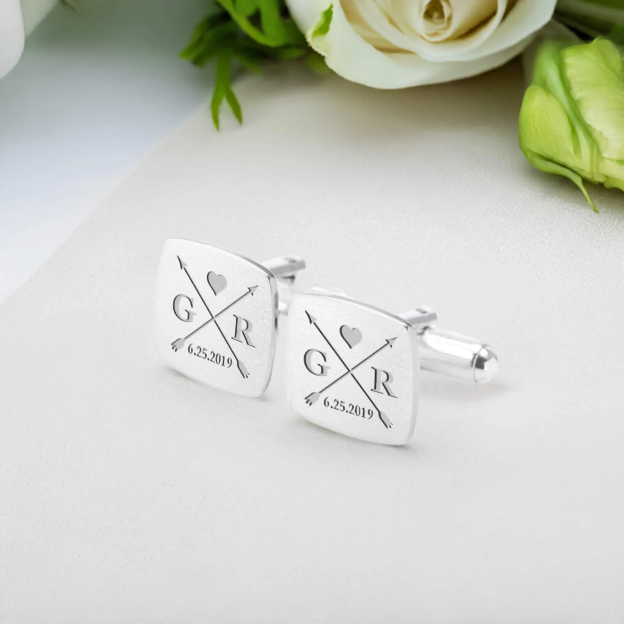 Wedding Gold Cufflinks with Initials Personalized Gift for Man