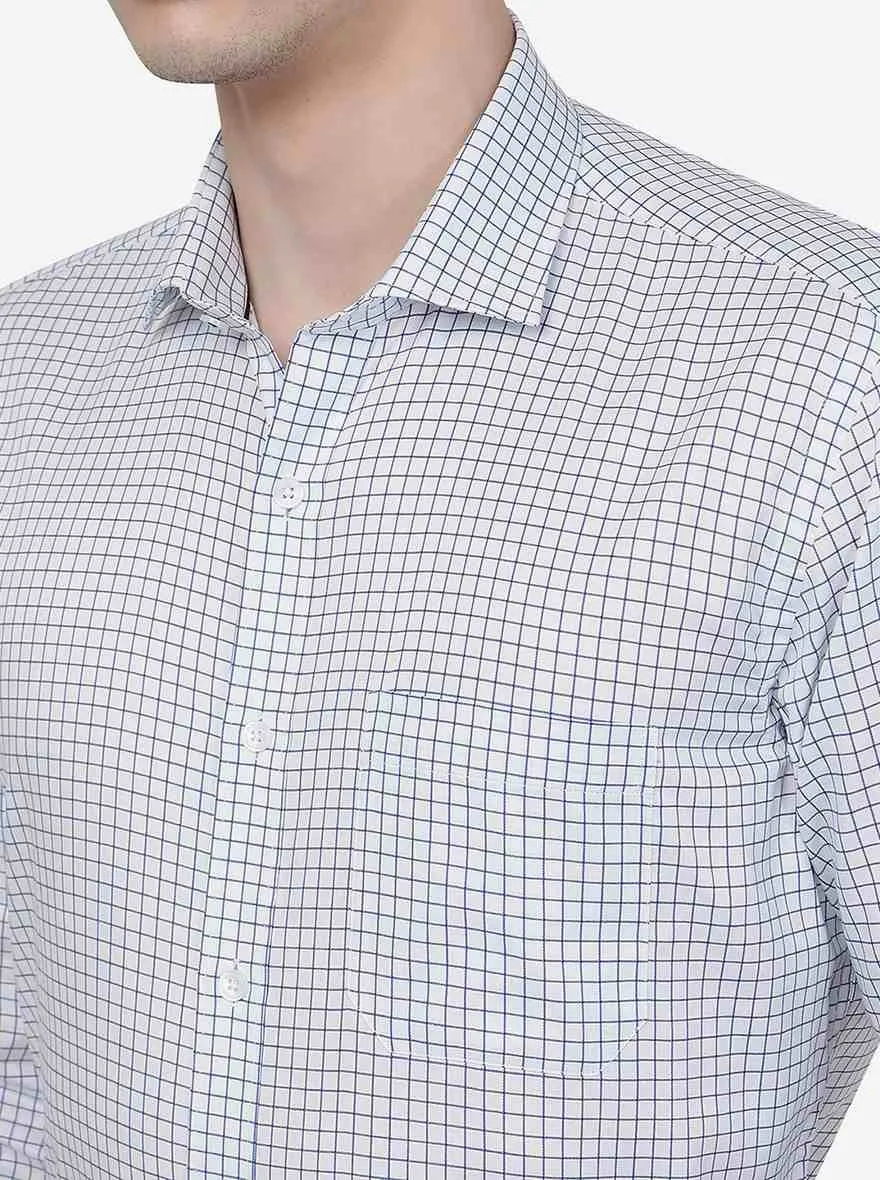 White & Blue Checked Regular Fit Formal Shirt | JadeBlue