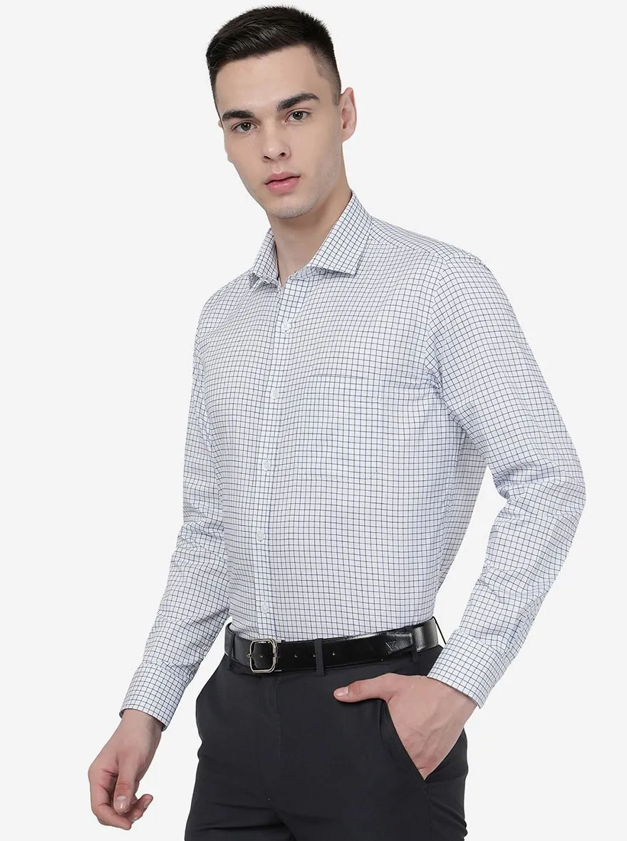 White & Blue Checked Regular Fit Formal Shirt | JadeBlue