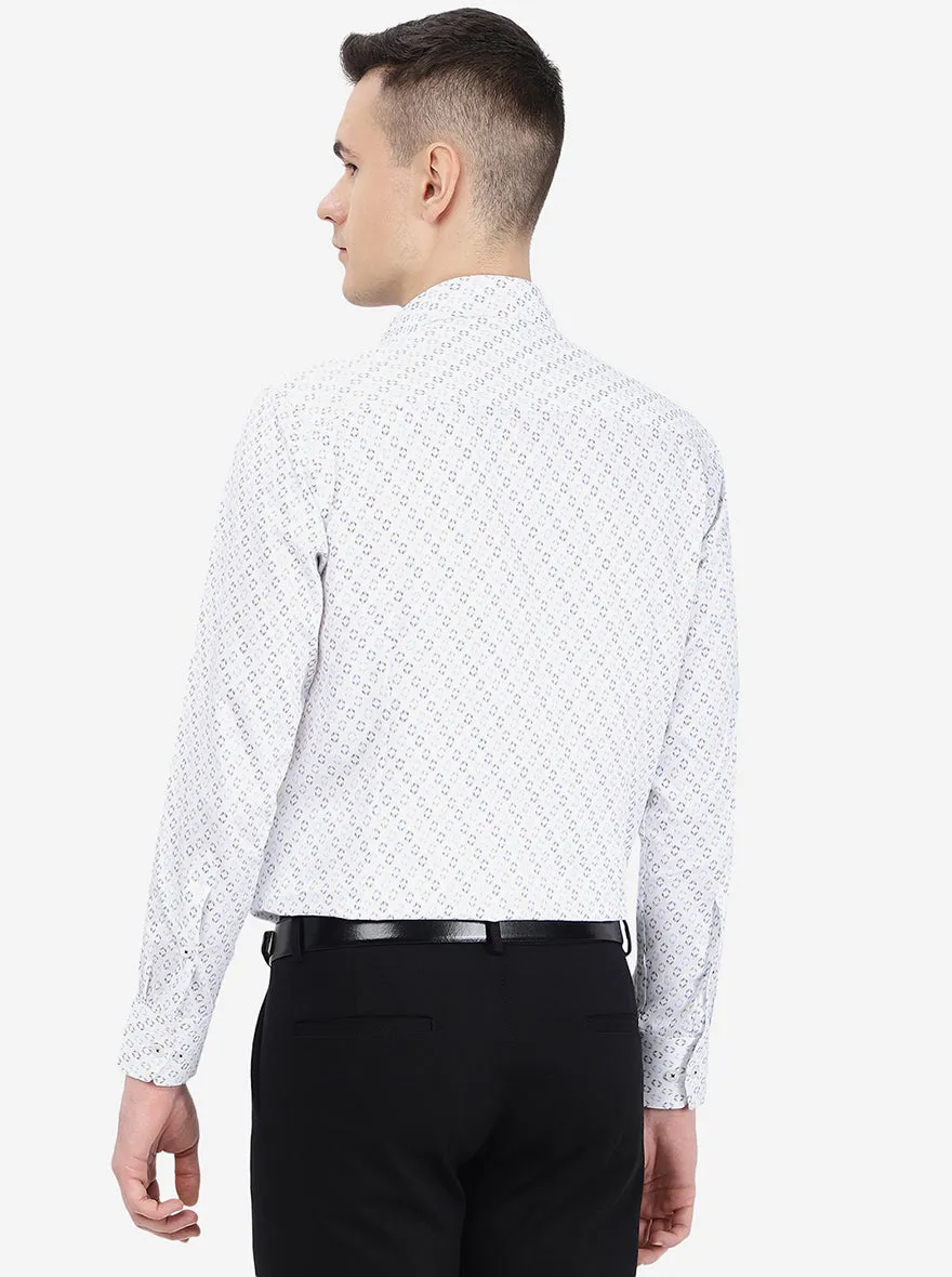 White & Blue Printed Slim Fit Formal Shirt | Metal