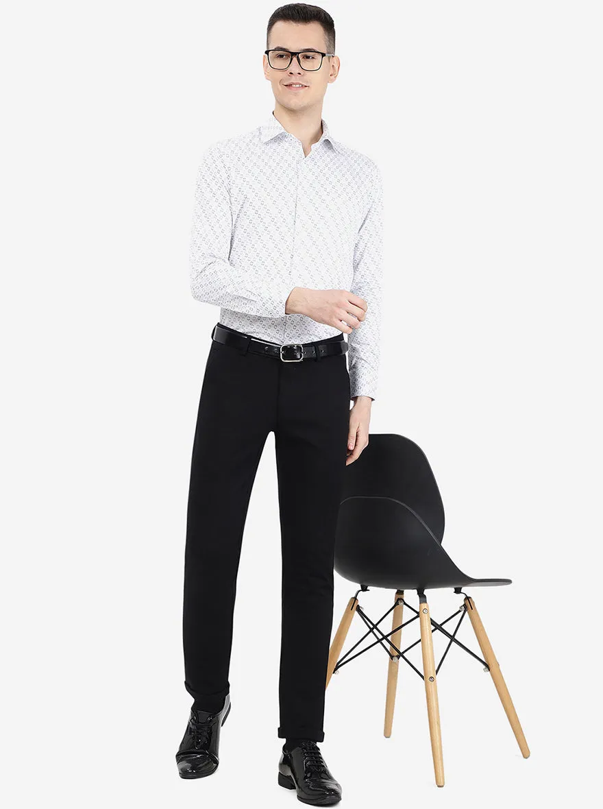 White & Blue Printed Slim Fit Formal Shirt | Metal