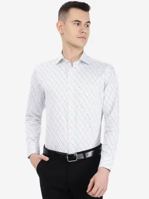 White & Blue Printed Slim Fit Formal Shirt | Metal