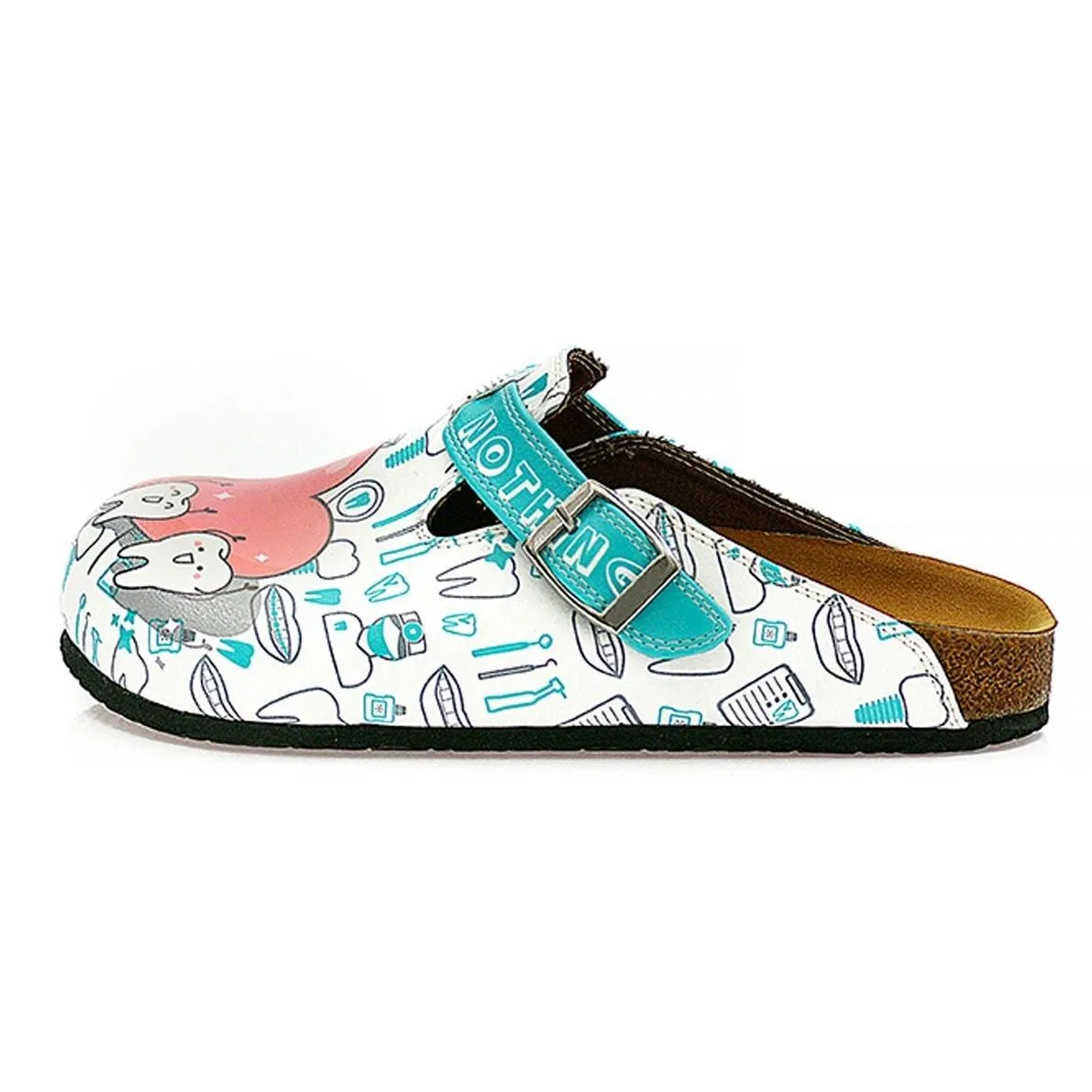 White and Blue Aqua Dentist Patterned Clogs - WCAL326