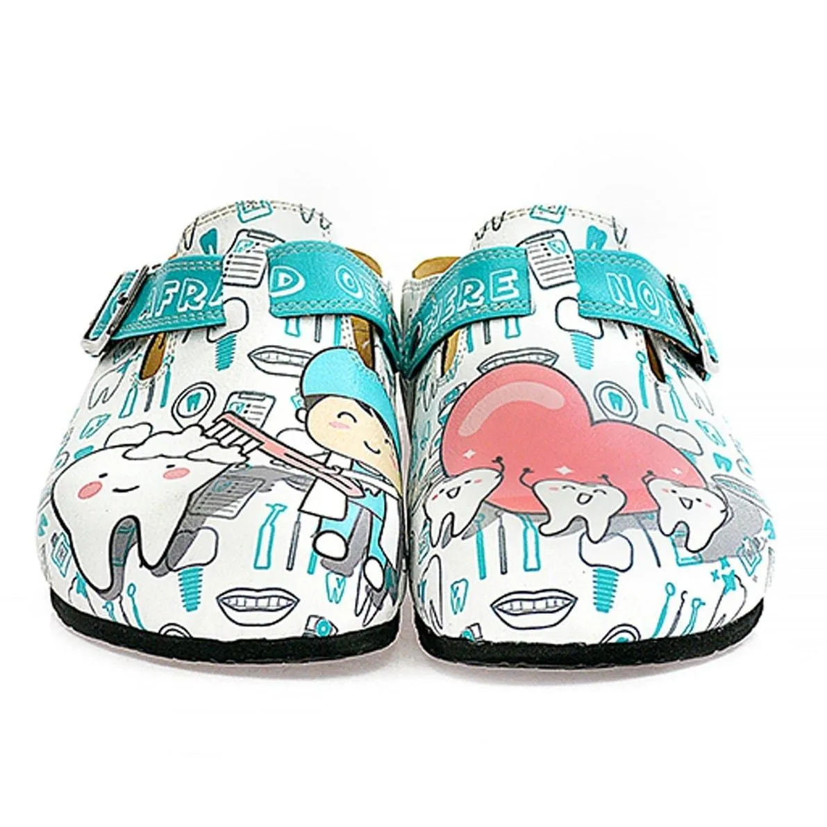 White and Blue Aqua Dentist Patterned Clogs - WCAL326