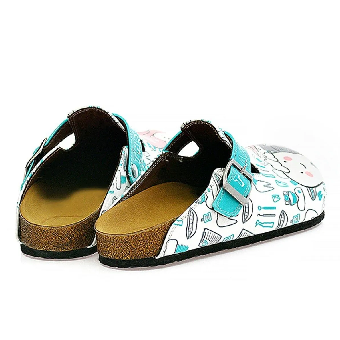 White and Blue Aqua Dentist Patterned Clogs - WCAL326