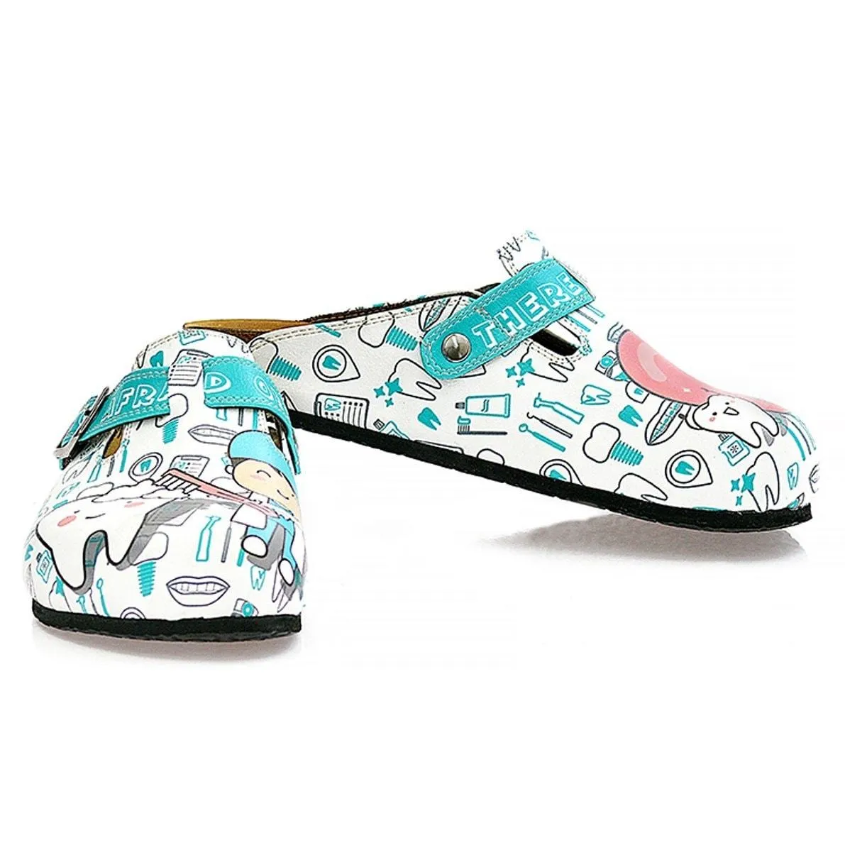 White and Blue Aqua Dentist Patterned Clogs - WCAL326