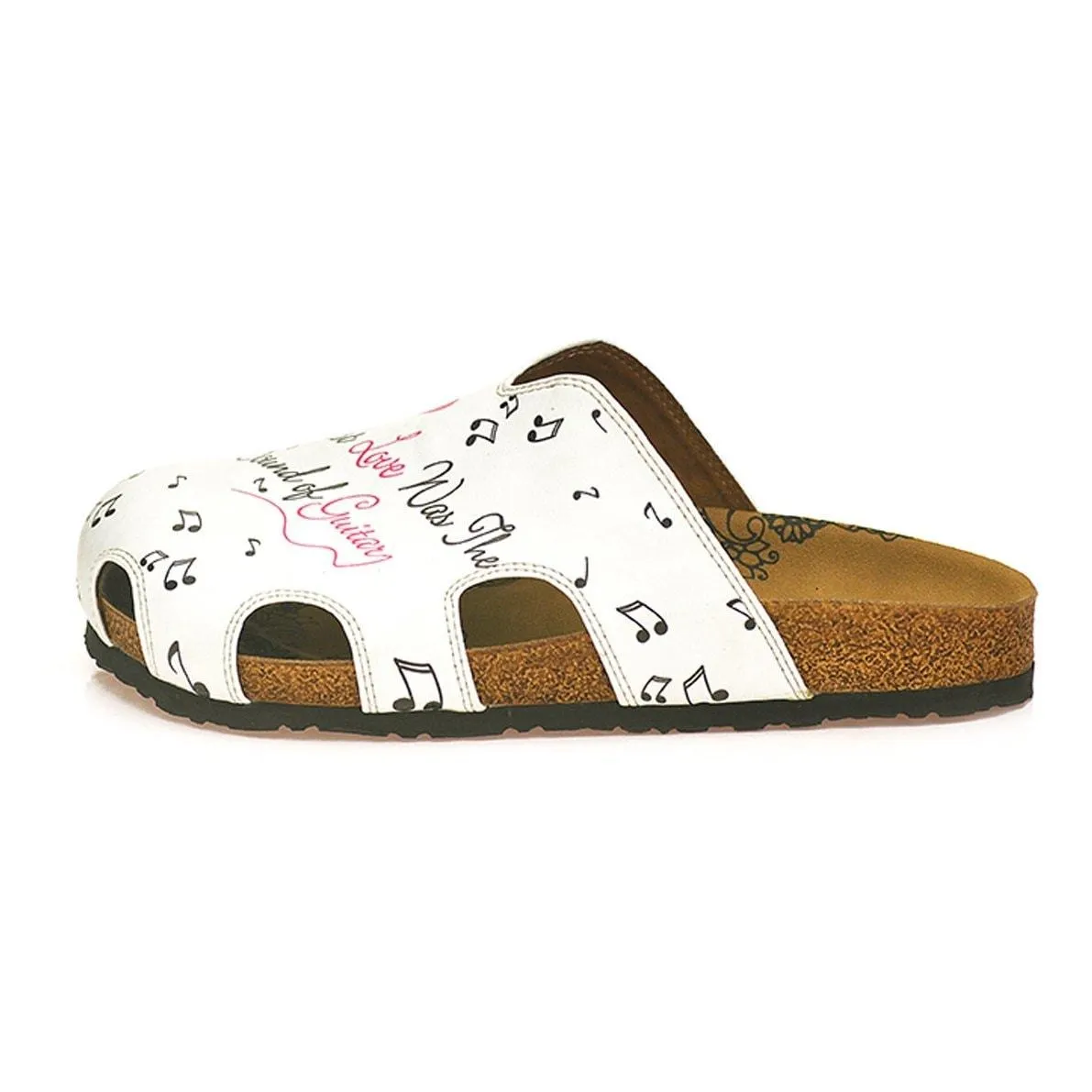 White and Red Hearted Patterned, Music Notes and Playing Guitar Girl Patterned Clogs - WCAL602