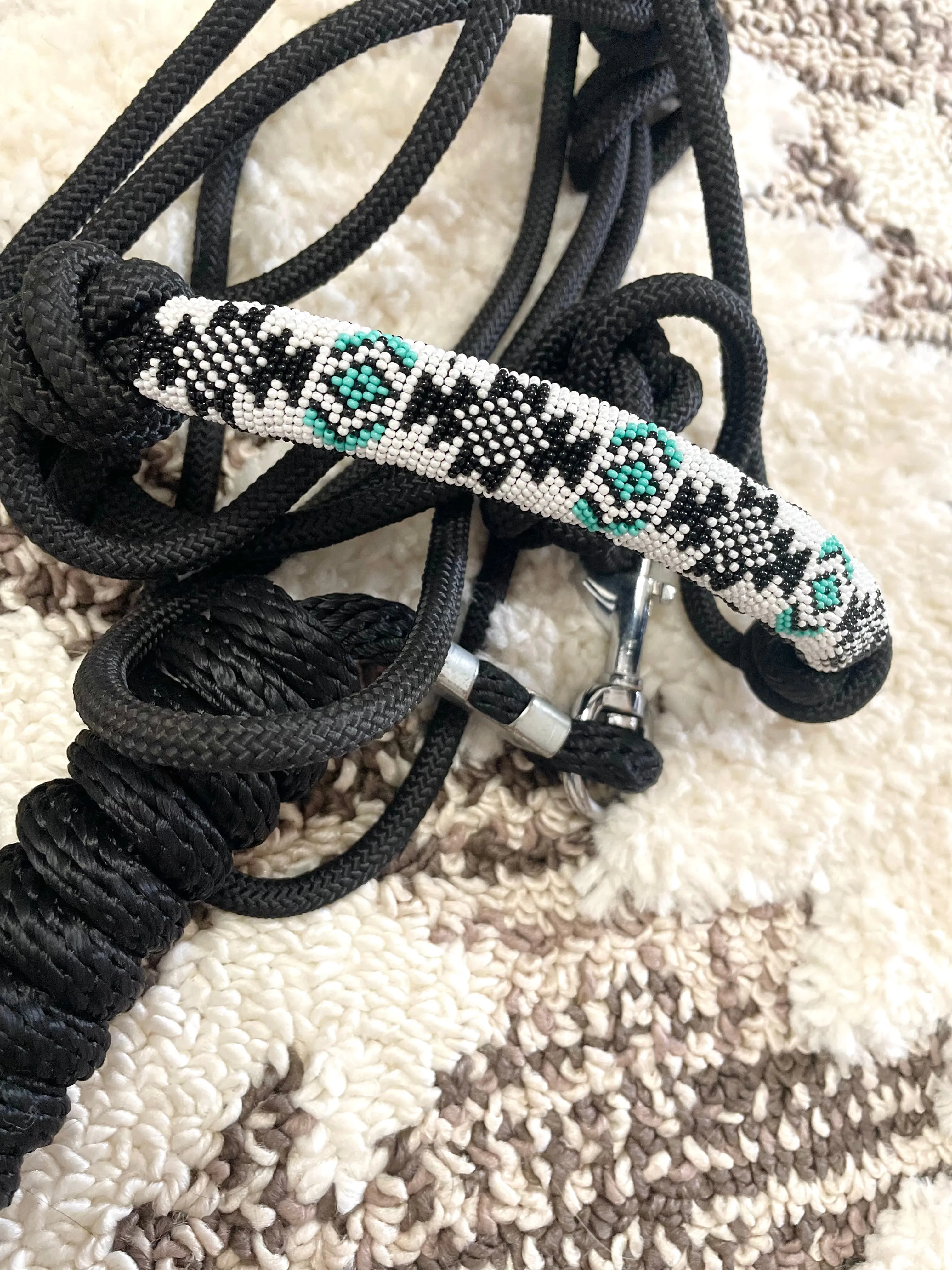 White and Turquoise Aztec Pattern Beaded Knot Halter