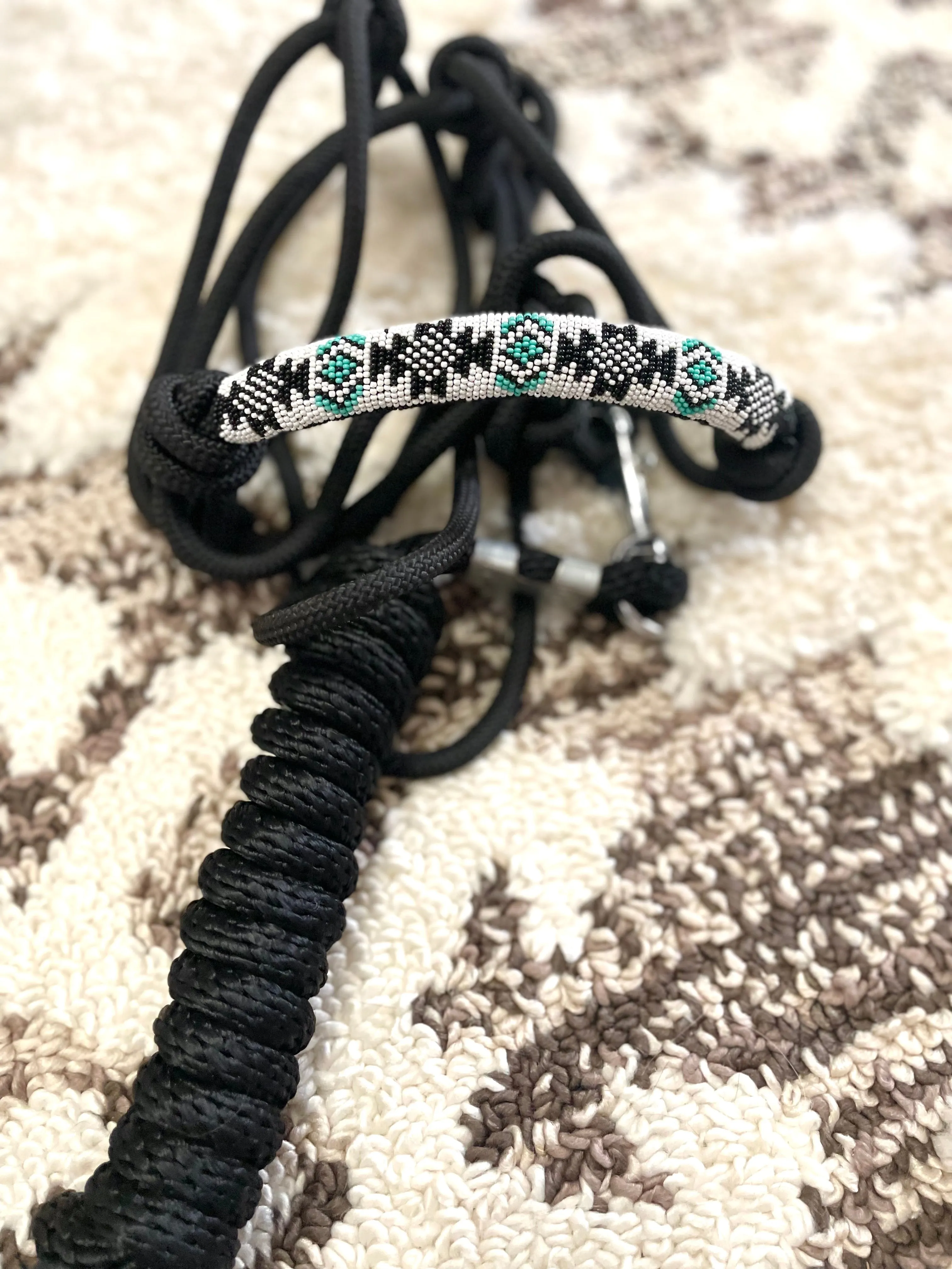 White and Turquoise Aztec Pattern Beaded Knot Halter