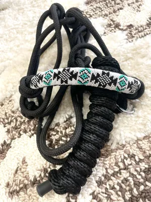 White and Turquoise Aztec Pattern Beaded Knot Halter