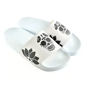 White, Black Colored Flowers and Black Dry Skull Patterned Sandal - CAP116