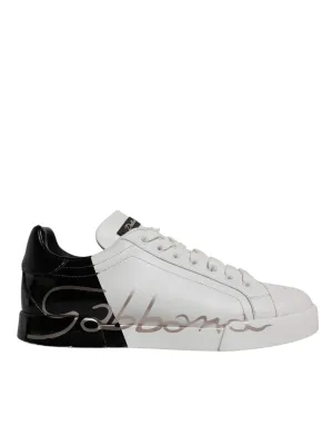 White Black Logo Portofino Sneakers Shoes