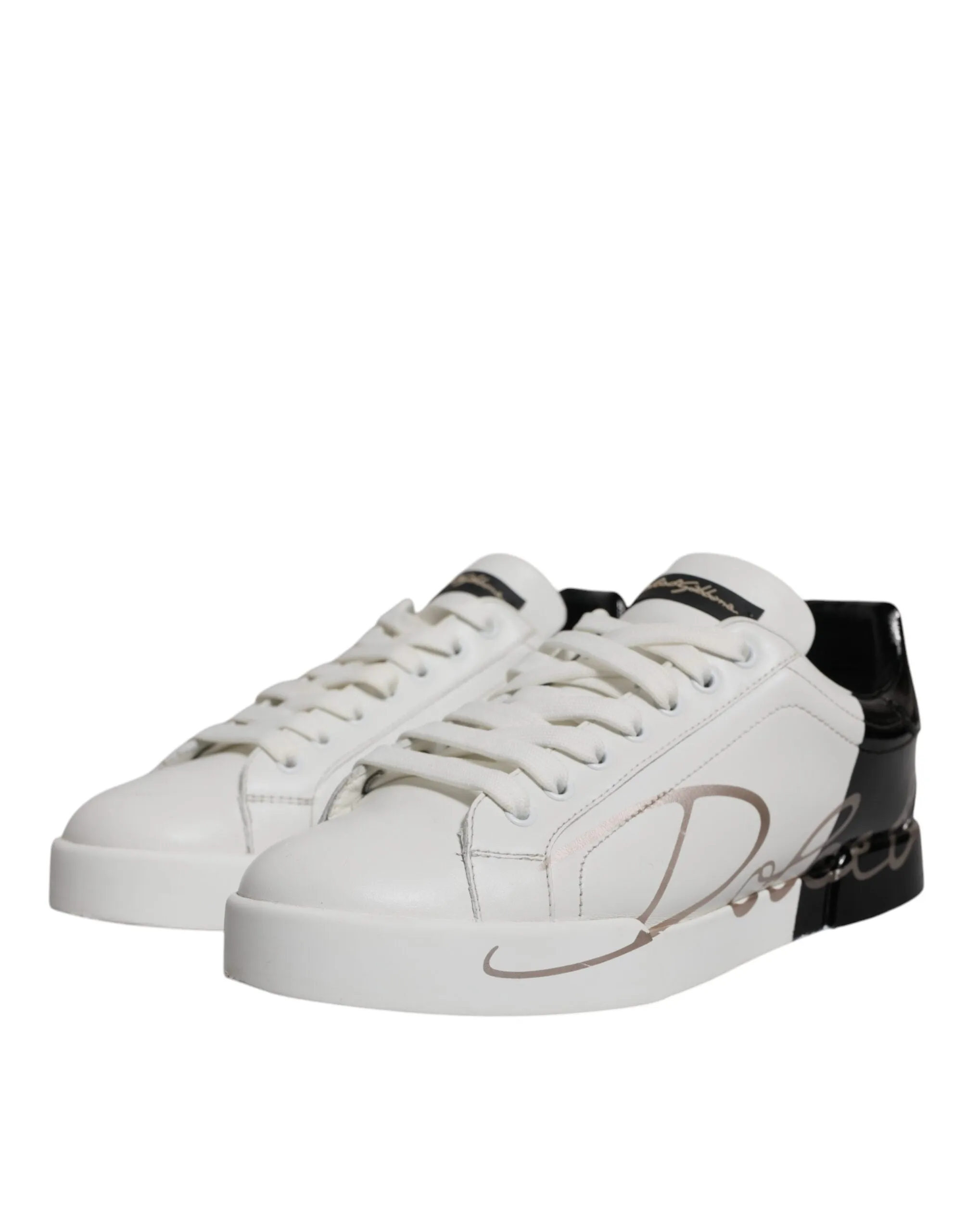 White Black Logo Portofino Sneakers Shoes