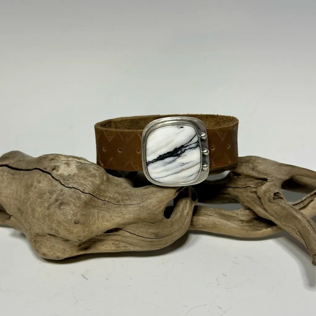 WHITE BUFFALO TURQUOISE LEATHER CUFF