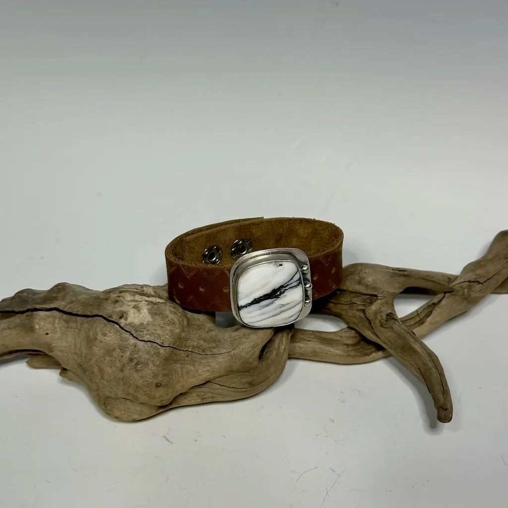 WHITE BUFFALO TURQUOISE LEATHER CUFF