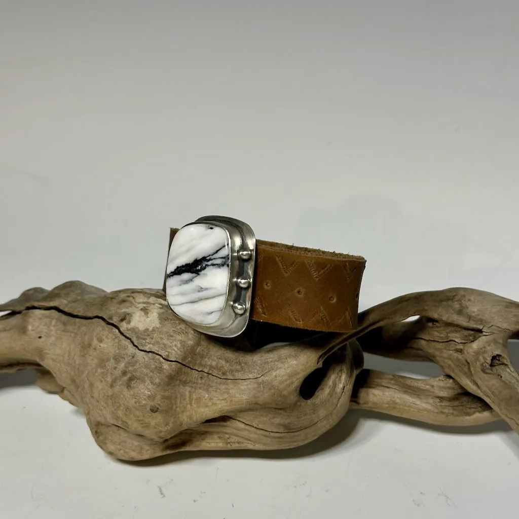WHITE BUFFALO TURQUOISE LEATHER CUFF