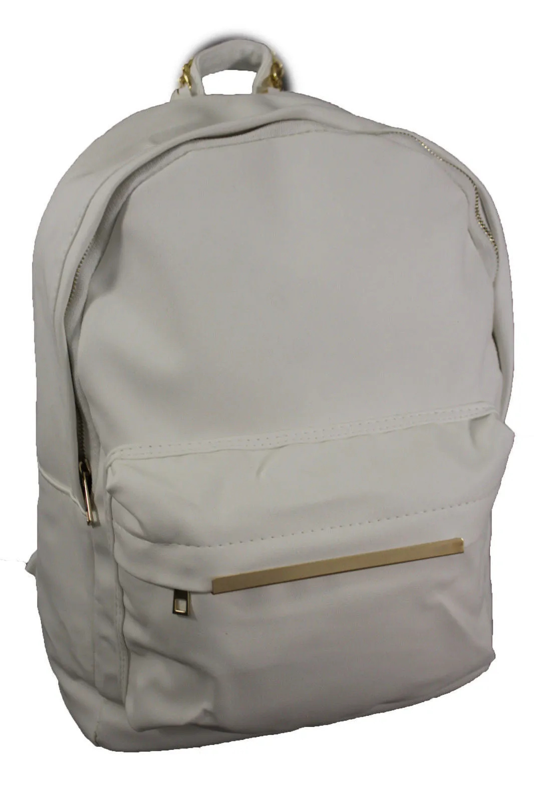 White Cream Faux Leather School Bag Back Pack Travel Gold Metal Chains Women Men