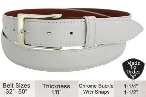 White Italian Calf Leather Designer Full Grain Leather Belt **Made To Order Allow 5 To 6 Weeks To Ship