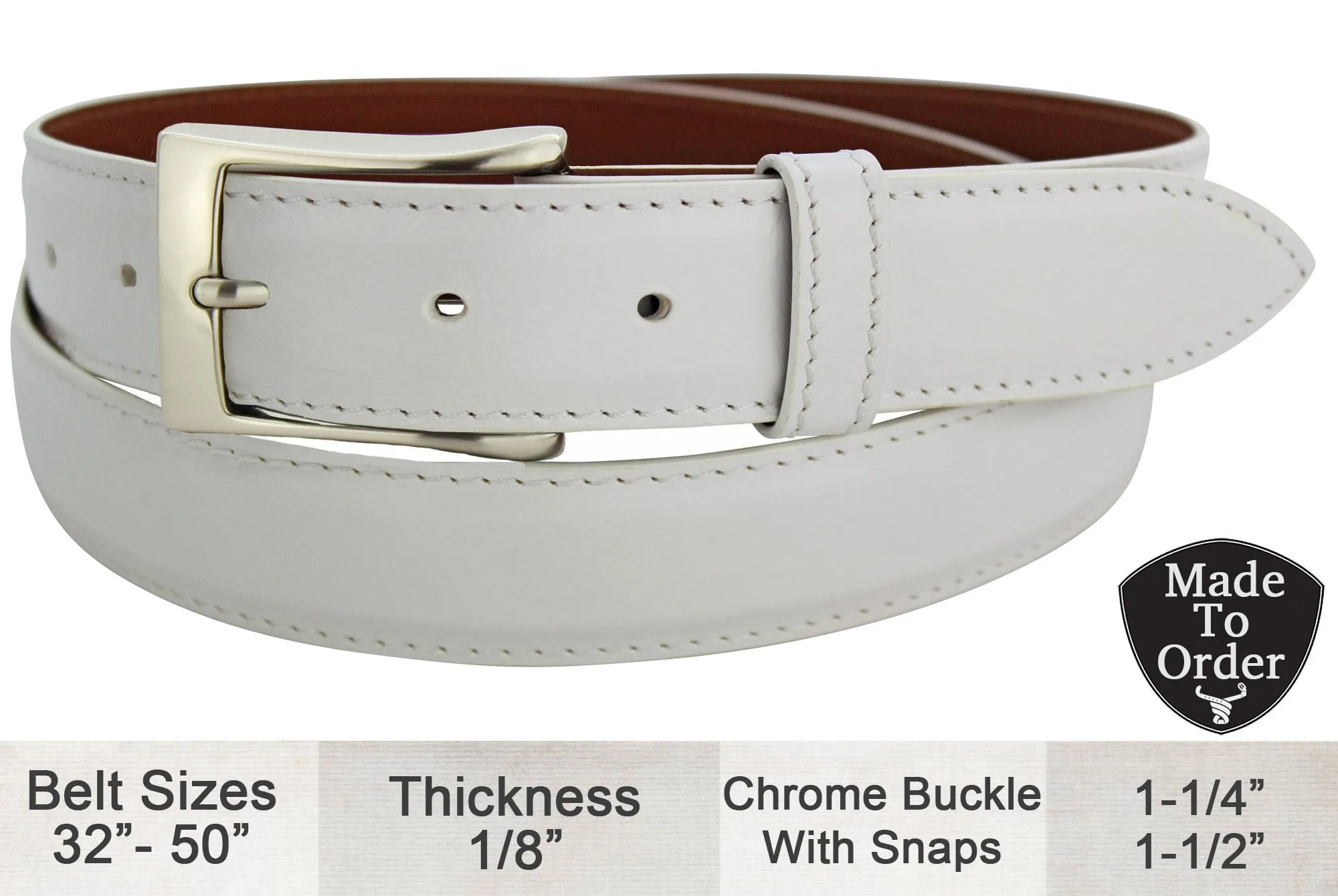 White Italian Calf Leather Designer Full Grain Leather Belt **Made To Order Allow 5 To 6 Weeks To Ship