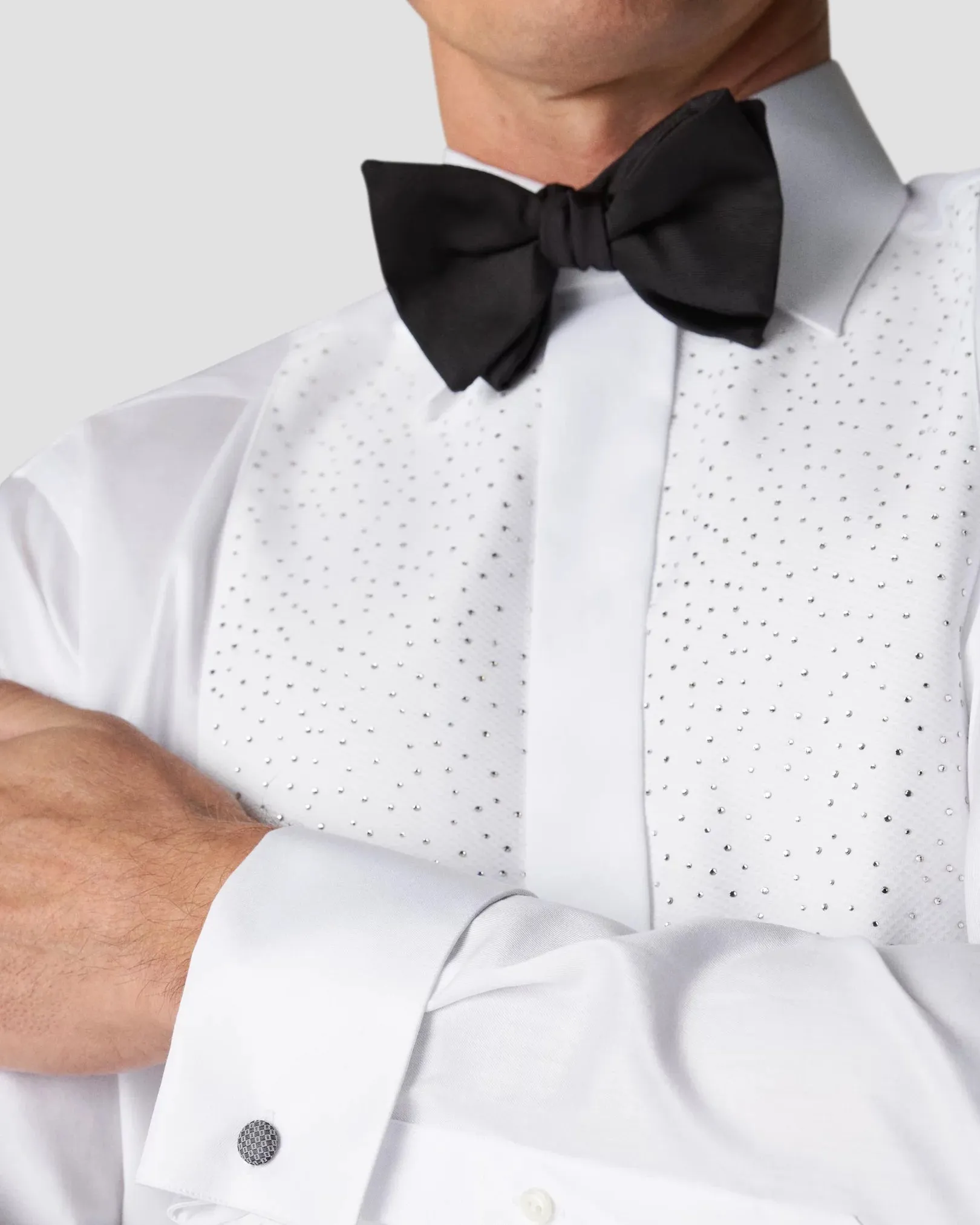 White Piqué Tuxedo Shirt with Swarovski® Crystals