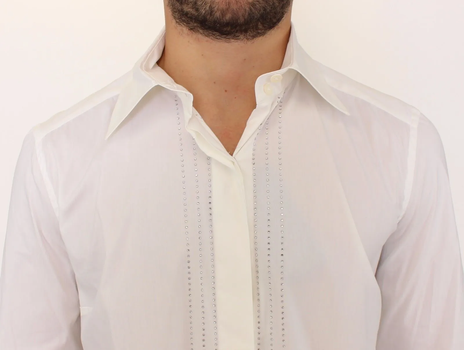 White Stretch Crystal Formal Dress French Shirt