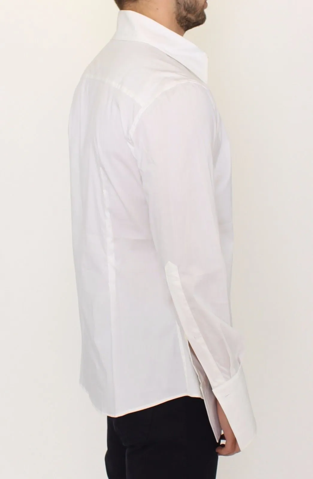 White Stretch Crystal Formal Dress French Shirt