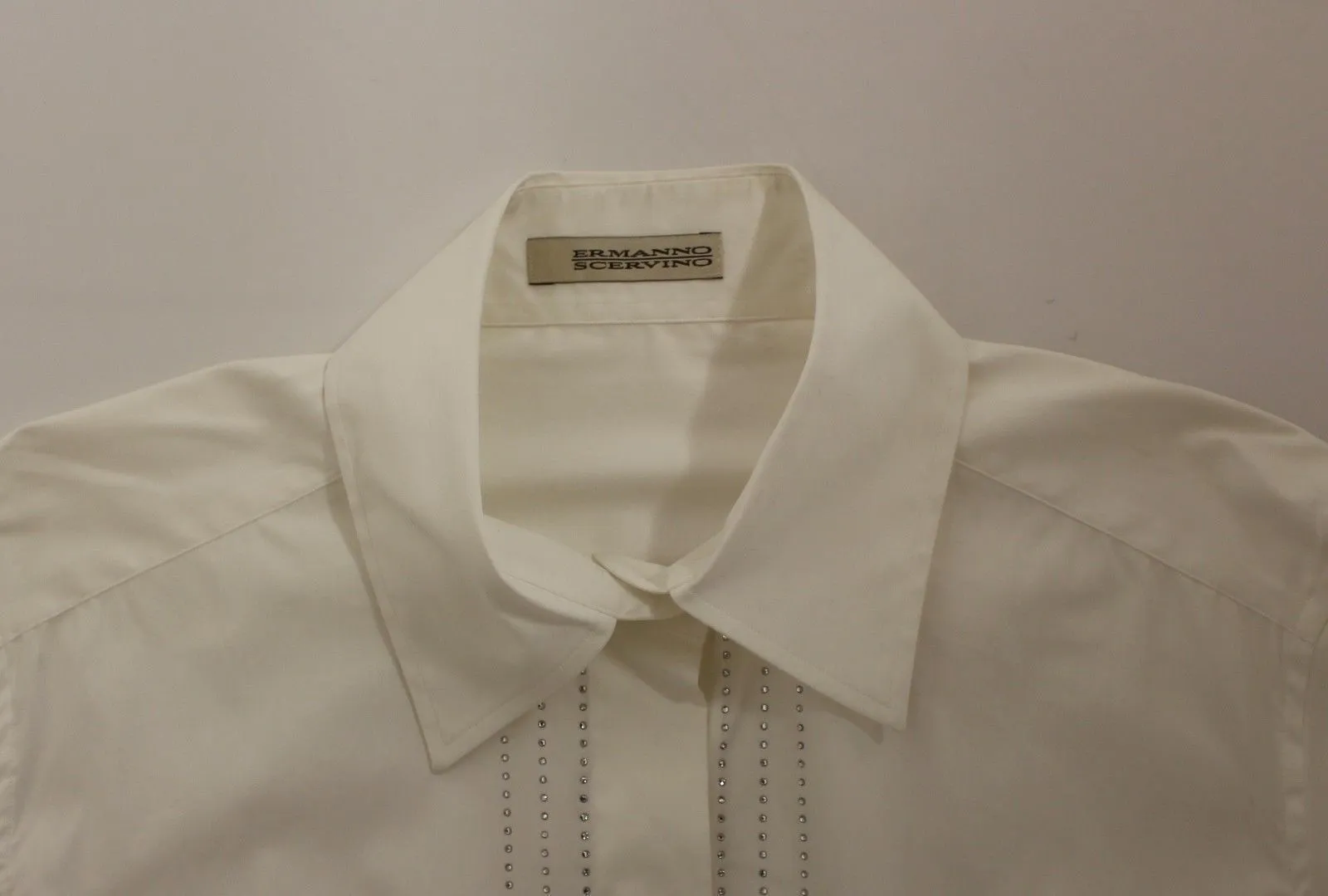White Stretch Crystal Formal Dress French Shirt