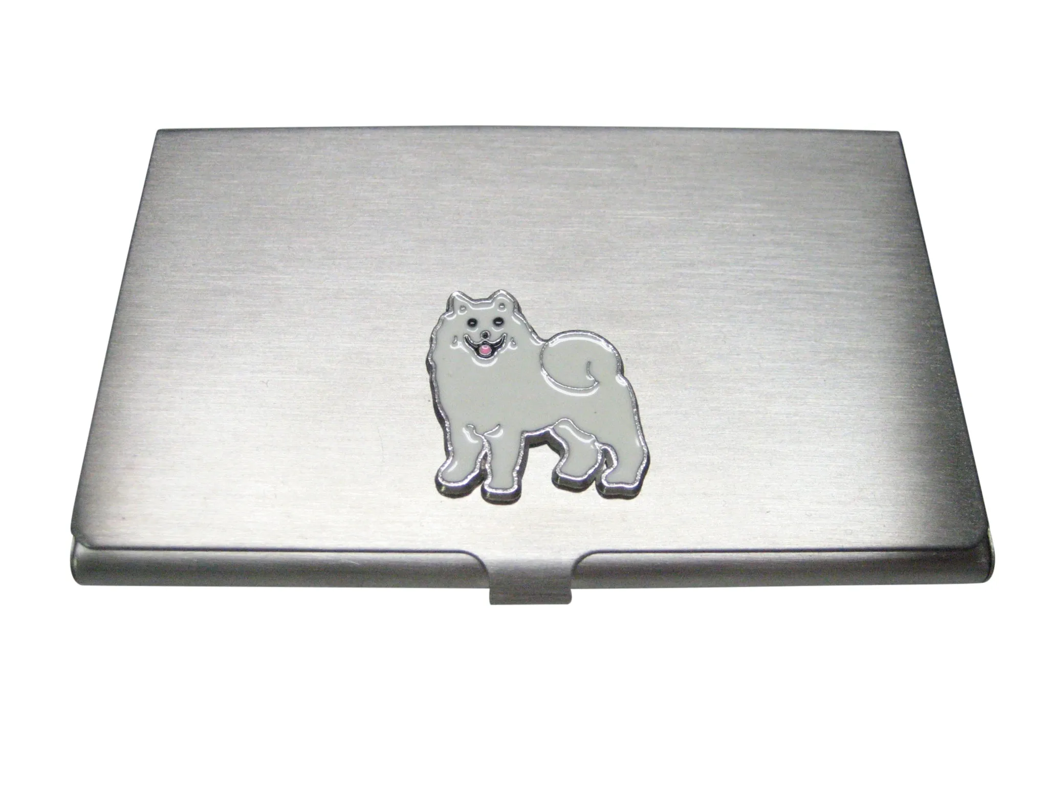 White Toned American Eskimo Eskies Dog Or Samoyed Sammy Dog Business Card Holder