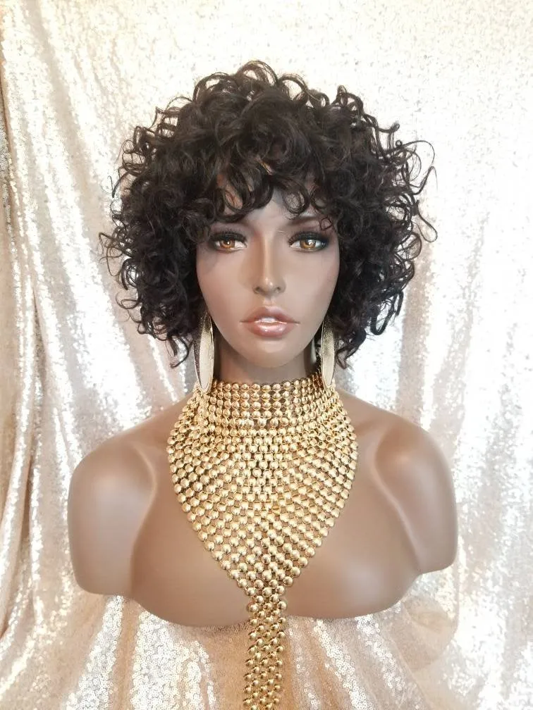 Wig Short Loose Curl Bob Style Brazilian Remy 100% Human Hair Full Cap Women Wig Curly Hair