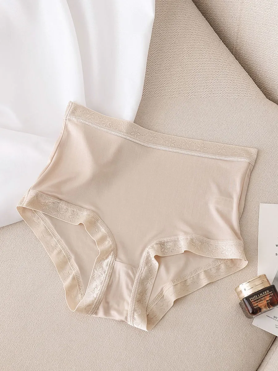 Women Casual Solid Silk Seamless Mid-Waist Underwear