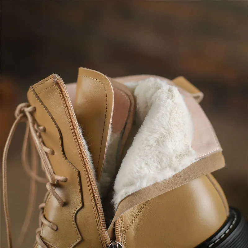 Women Genuine Leather Comfortable Wool Winter Boots