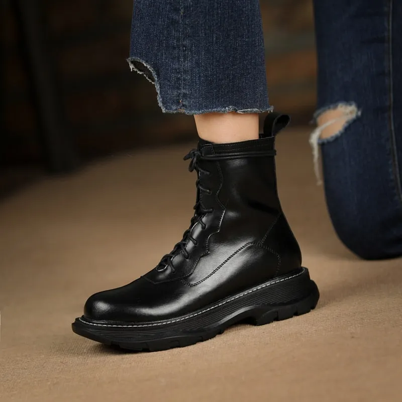 Women Genuine Leather Comfortable Wool Winter Boots